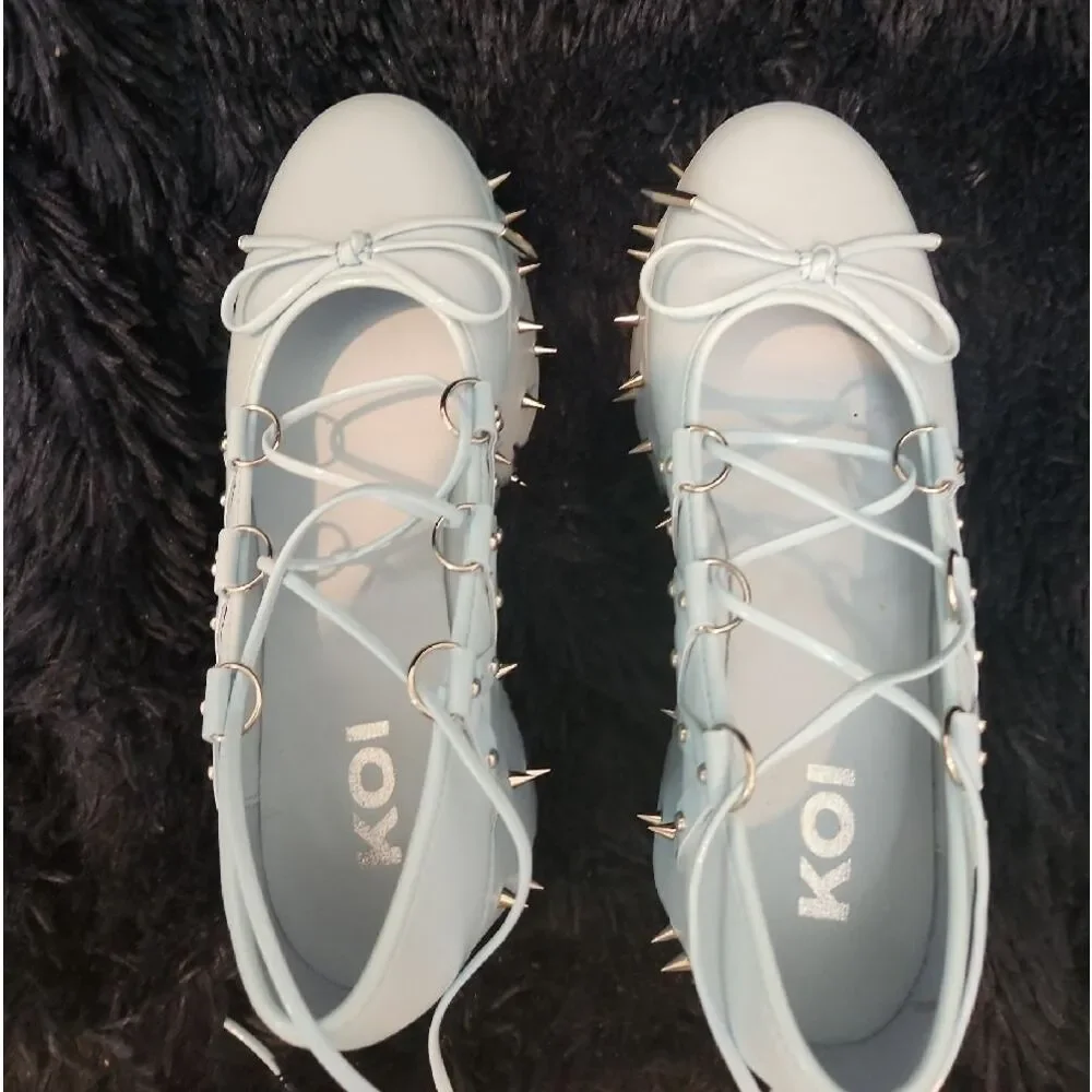 koi Blue With Silver Spike-Studded Platform Lace-Up Women's Shoes Size 7 NWOT